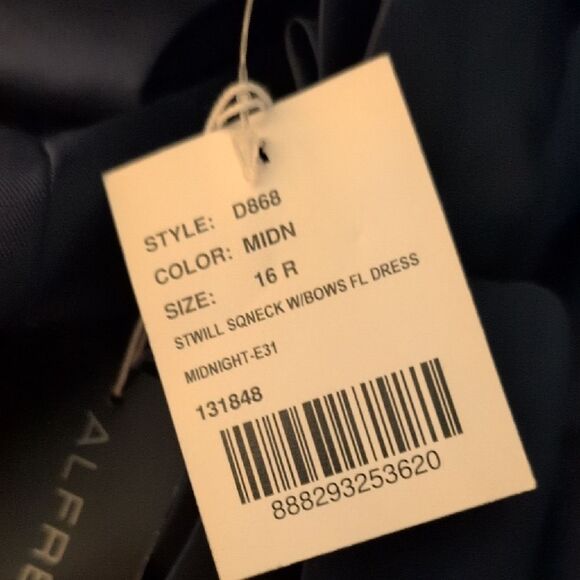 NWT Alfred Sung Satin Fit Flare Maxi Dress Gown Shoulder Bows Midnight Navy 16 - Picture 5 of 11